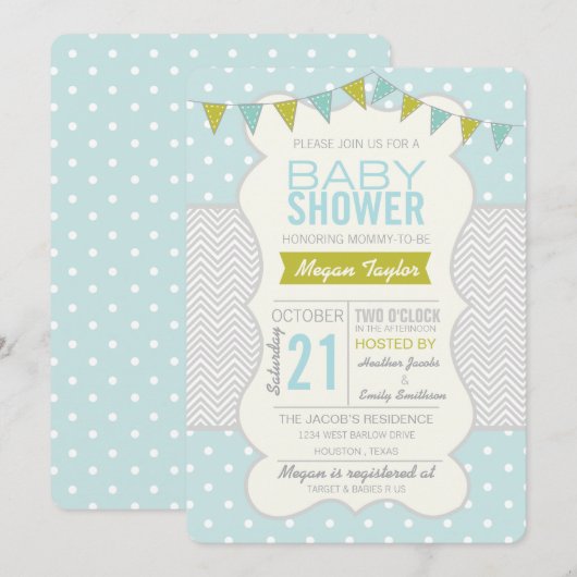 Polka Dota en Chevron - Uitnodiging tot Baby showe (Voorkant / Achterkant)