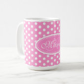 Polka dotpatroon roze & witte mok (Voorkant links)