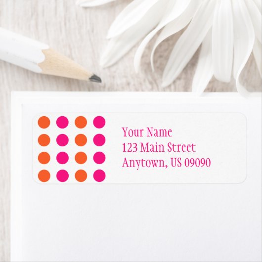 Polka Dots Adreslabel (roze / Sinaasappel) Etiket (Insitu)