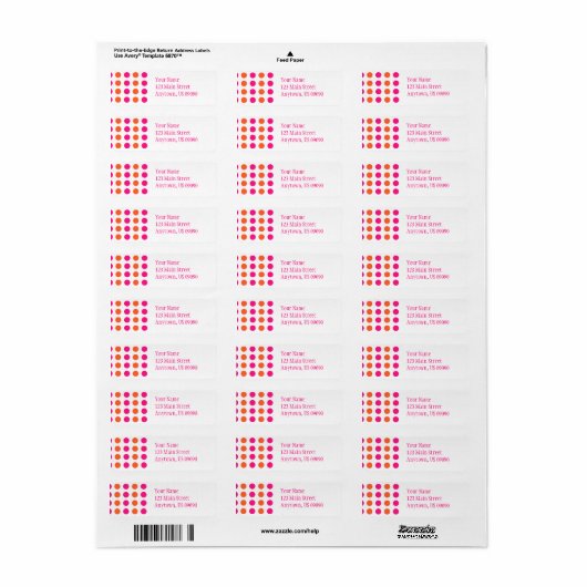 Polka Dots Adreslabel (roze / Sinaasappel) Etiket (Full Sheet)