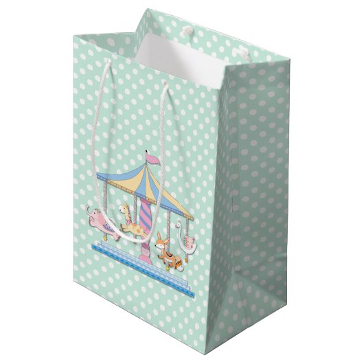 Polka Dots and Animal Carrousel Baby Gift Bag Medium Cadeauzakje (Voorkant Gekanteld)