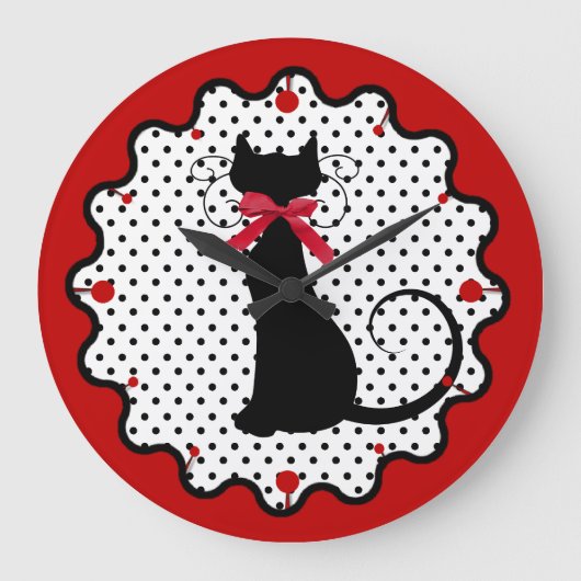 Polka Dots and Black Cat Grote Klok (Voorkant)