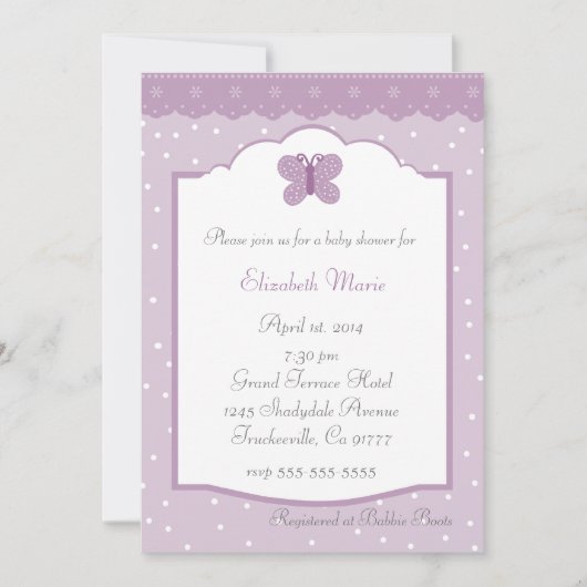 Polka Dots and Butterfly Lavender Baby shower Kaart (Voorkant)