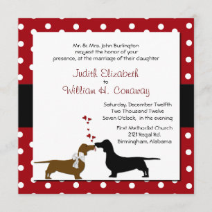 Polka Dots and Dachshunds Wedding Invitation Kaart