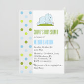 Polka Dots and Elephant Baby shower Invitation Kaart (Staand voorkant)