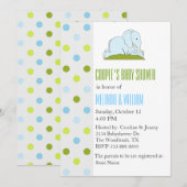 Polka Dots and Elephant Baby shower Invitation Kaart (Voorkant / Achterkant)