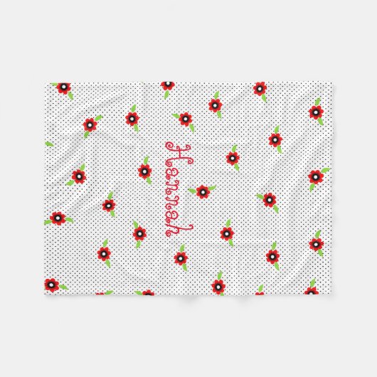 Polka Dots and Flowers Personalized Fleece Blanket (Voorkant (Horizontaal))