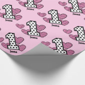 POLKA DOTS and HEARTS First Birthday Custom V05M Cadeaupapier (Hoek)