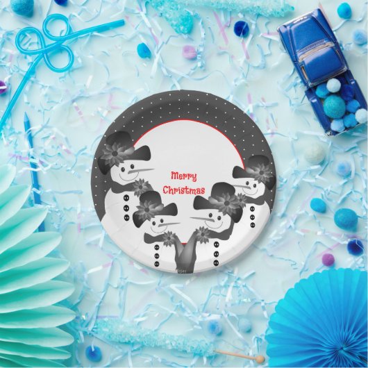 Polka Dots and Kerstmis Snowmen Round Papieren Bordje (Feest)