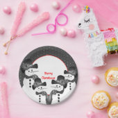 Polka Dots and Kerstmis Snowmen Round Papieren Bordje (Feest)
