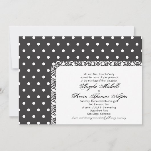 Polka Dots and Lace Wedding Invitation Kaart (Voorkant)
