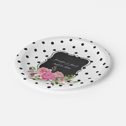 Polka Dots and Peonies Bruiloft Papier Bord (Gekanteld)