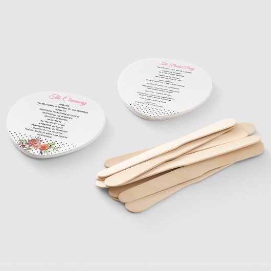 Polka Dots and Peonies Huwelijksprogramma Fan Handwaaier (Niet-gemonteerd)