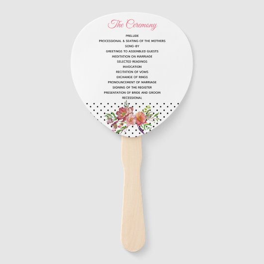 Polka Dots and Peonies Huwelijksprogramma Fan Handwaaier (Voorkant)