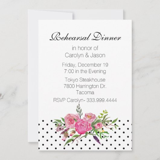 Polka Dots and Peonies Rehearsal Dinner Invitation Kaart (Voorkant)