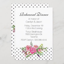 Polka Dots and Peonies Rehearsal Dinner Invitation