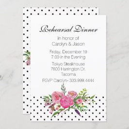 Polka Dots and Peonies Rehearsal Dinner Invitation Kaart