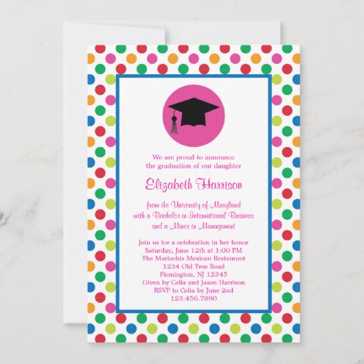 Polka Dots and Pet Afstuderen Invitation Kaart (Voorkant)