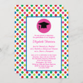 Polka Dots and Pet Afstuderen Invitation Kaart (Voorkant / Achterkant)