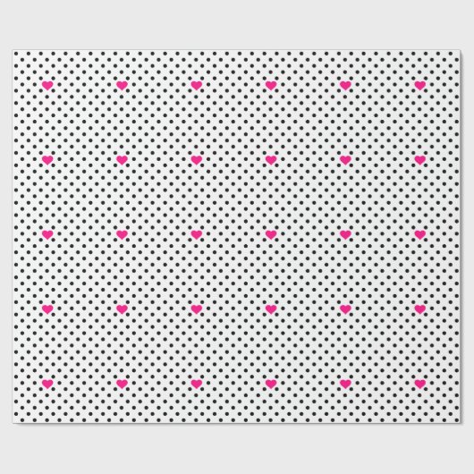 Polka Dots and Pink Hearts Cadeaupapier (Vlak)