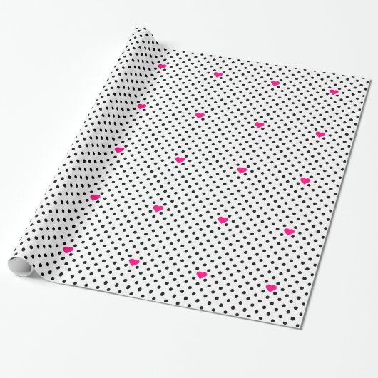 Polka Dots and Pink Hearts Cadeaupapier (Uitgerold)