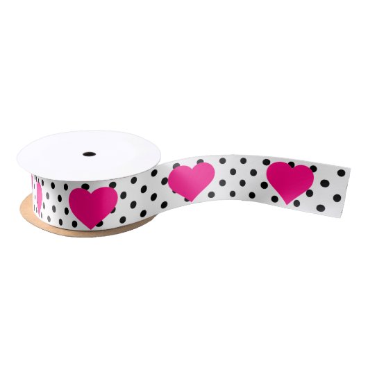Polka Dots and Pink Hearts Satijnen Lint (Spoel)