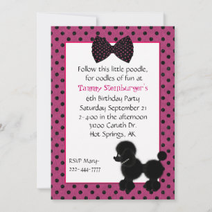 Polka Dots and Poodle Birthday Party Invitation Kaart