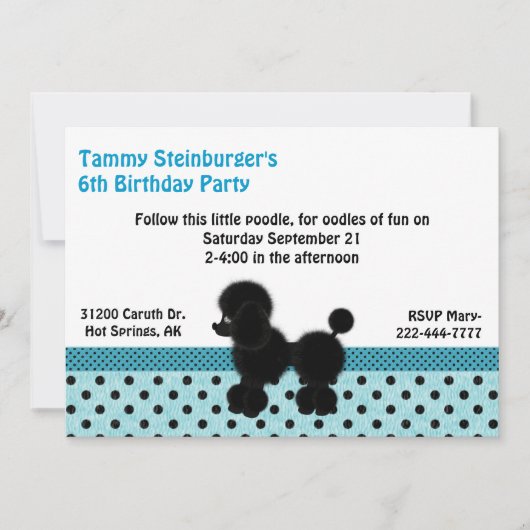 Polka Dots and Poodle Birthday Party Invitation Kaart (Voorkant)