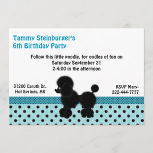 Polka Dots and Poodle Birthday Party Invitation Kaart
