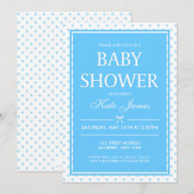 Polka Dots and Ribbon Blue Baby shower Invitation