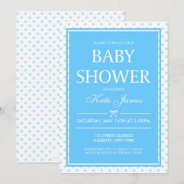 Polka Dots and Ribbon Blue Baby shower Invitation Kaart