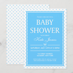 Polka Dots and Ribbon Blue Baby shower Invitation Kaart