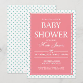 Polka Dots and Ribbon Pink Baby shower Invitation Kaart
