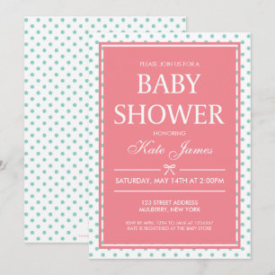 Polka Dots and Ribbon Pink Baby shower Invitation Kaart