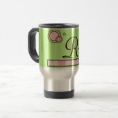 Polka Dots and Stripes Monogram Mok - Roze & Groen (Voorkant links)