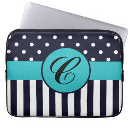 Polka Dots and Stripes Monogrammed-laptophoes Laptop Sleeve