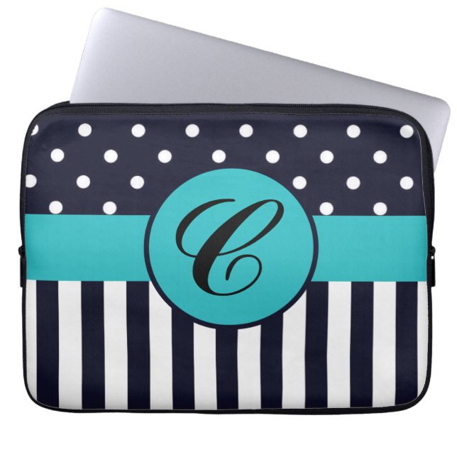 Polka Dots and Stripes Monogrammed-laptophoes Laptop Sleeve (Voorkant)