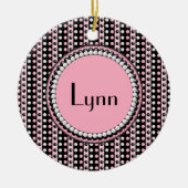 Polka dots and Stripes Monogrammed Round Ornament (Voorkant)