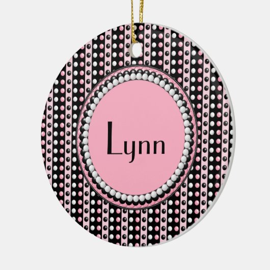 Polka dots and Stripes Monogrammed Round Ornament (Links)