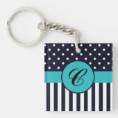 Polka Dots and Stripes Monogrammed Sleutelhanger (voorkant)
