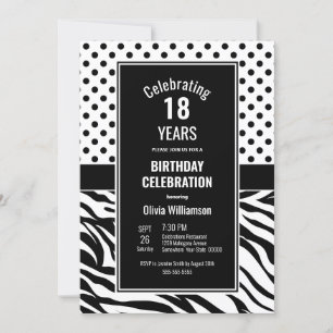 Polka Dots and Zebra Stripes 18th Birthday Kaart