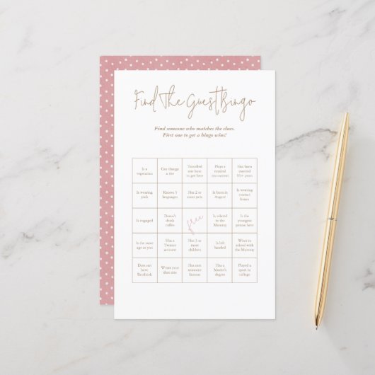 Polka Dots Baby Guest Bingo Baby shower Game (Voorkant / Achterkant in situ)