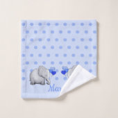 Polka Dots Baby Name Blue Elephant Shower Nursery Bad Handdoek (Wasdoekje)