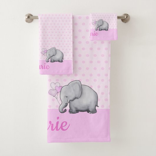 Polka Dots Baby Name Pink Elephant Girl's Nursery Bad Handdoek (Insitu)