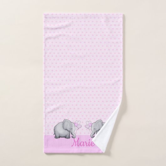 Polka Dots Baby Name Pink Elephant Girl's Nursery Bad Handdoek (Handdoek)