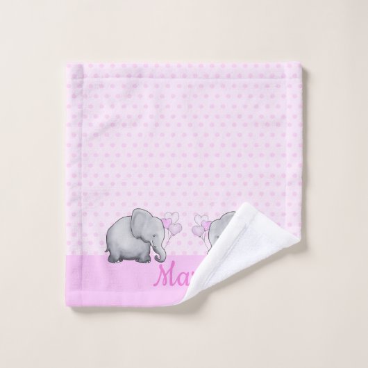 Polka Dots Baby Name Pink Elephant Girl's Nursery Bad Handdoek (Wasdoekje)