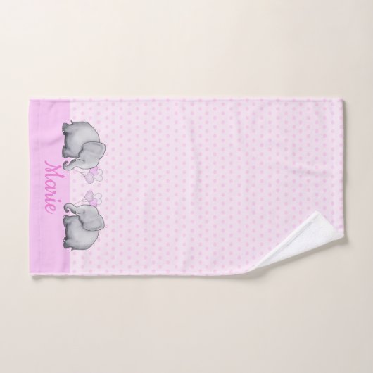 Polka Dots Baby Name Pink Elephant Girl's Nursery Bad Handdoek (Handdoek)