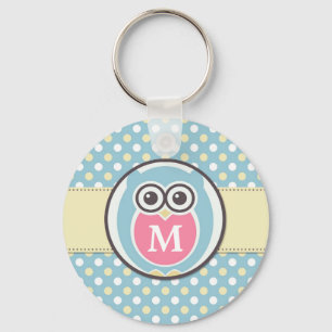 Polka Dots Baby Owl Cartoon Monogram Sleutelhanger