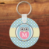 Polka Dots Baby Owl Cartoon Monogram Sleutelhanger (Voorkant)