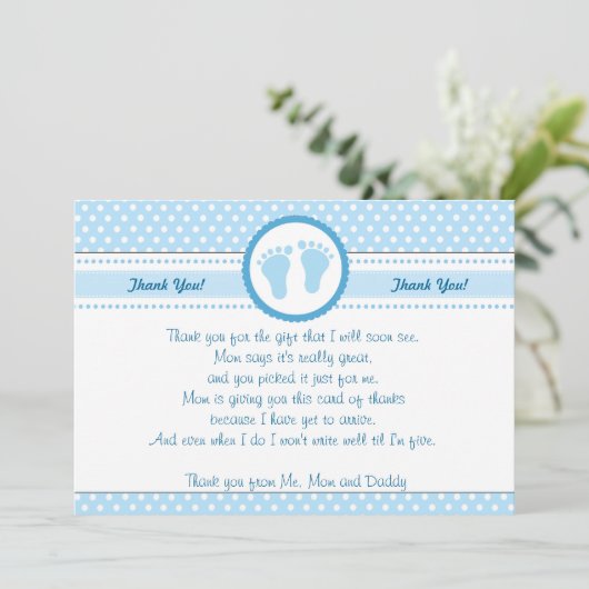 Polka Dots Baby shower Bedankt voor je blauwe jong (Staand voorkant)